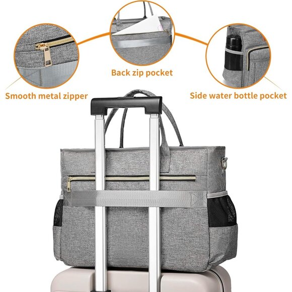 Grey Middle Size Computer Messenger Laptop Tote with 15.6'' Padded Laptop Sleeve - Picture 5 of 6